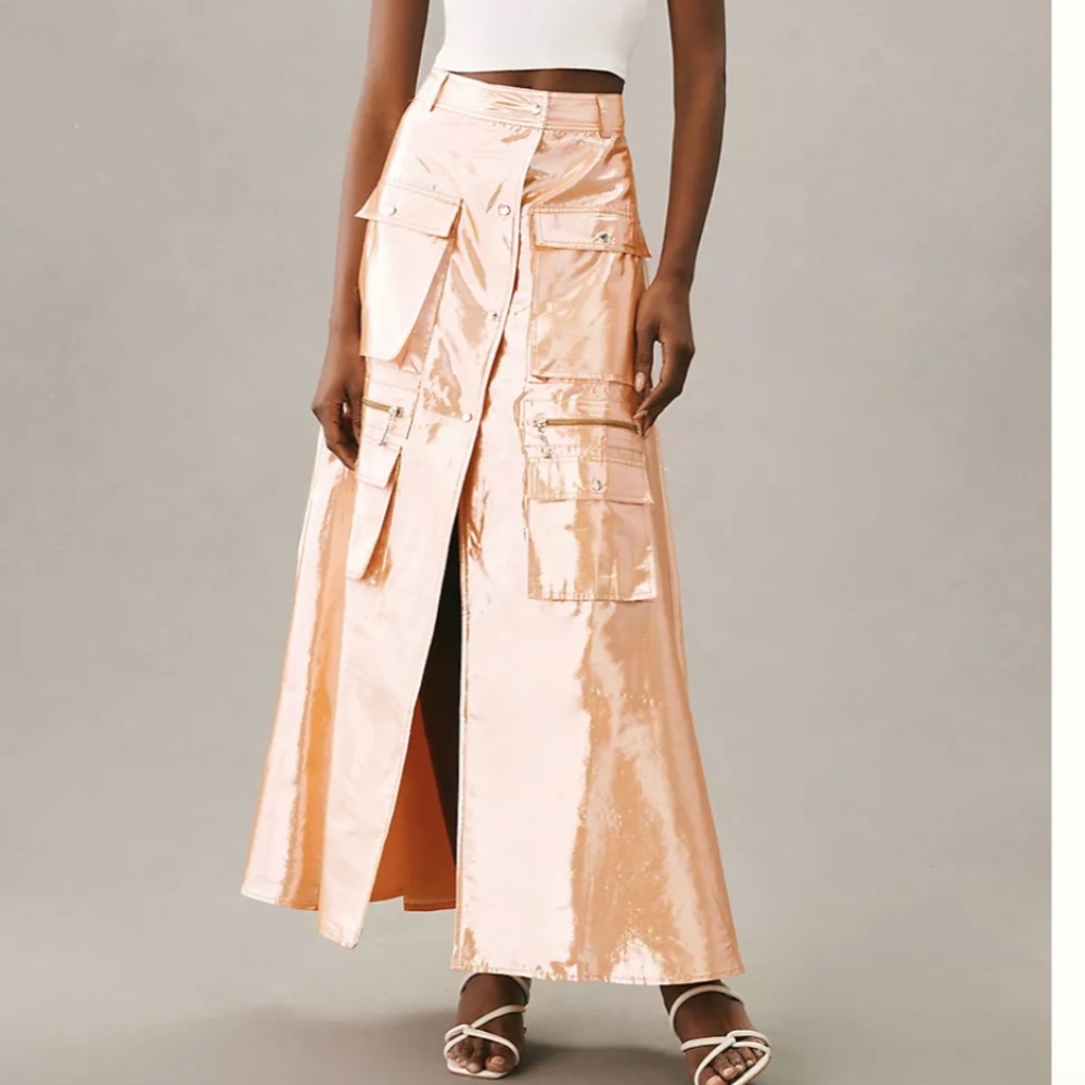 ⭐️ Let Me Be Metallic Cargo Grunge Trendy Chic Glam Model Y2K Rock Maxi Skirt